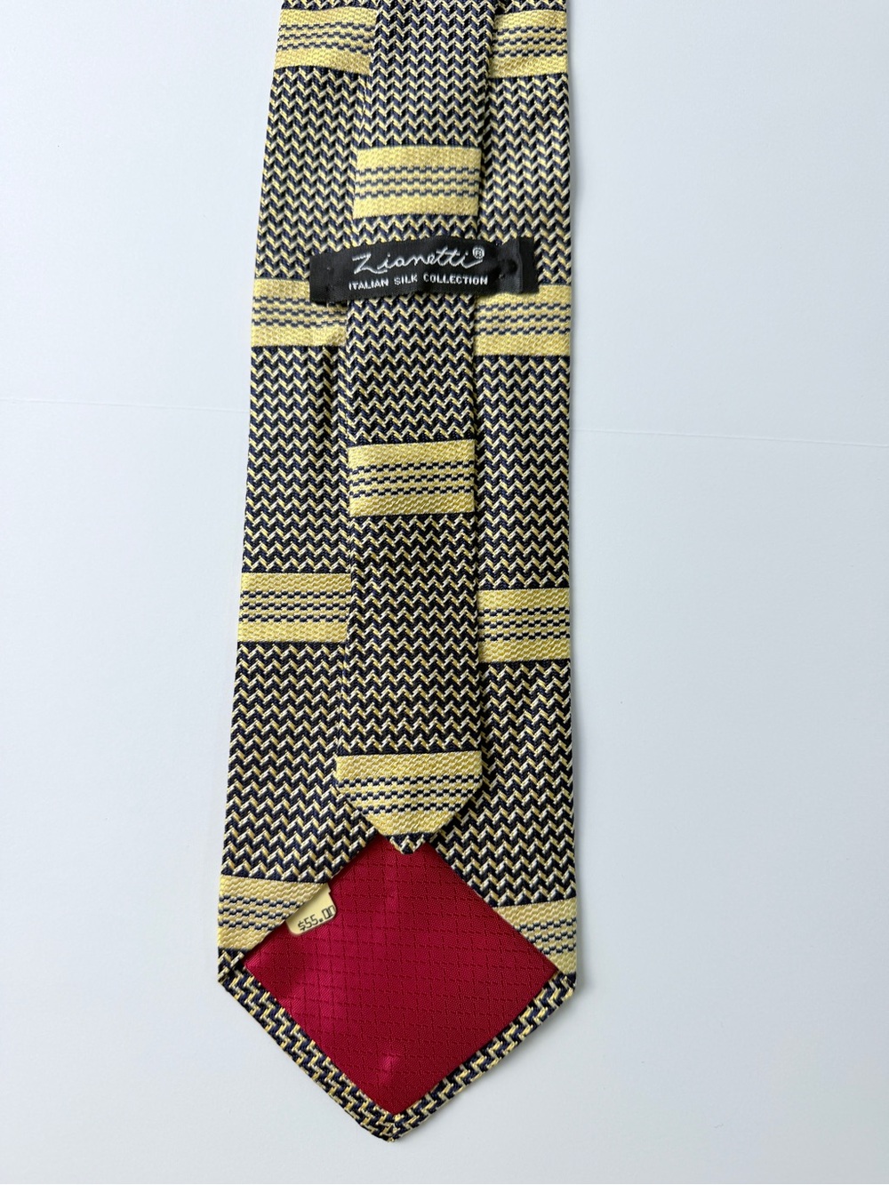 Zianetti Italian Silk Collection Mens Tie Gold Navy Geometric Stripe Neck Tie